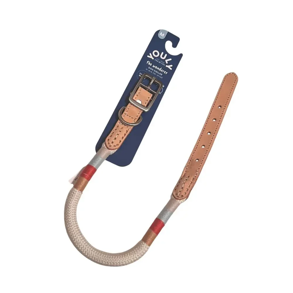 Youly Dog Collar The Wanderer Cream Rope & Leather Patagonia Style Size M New